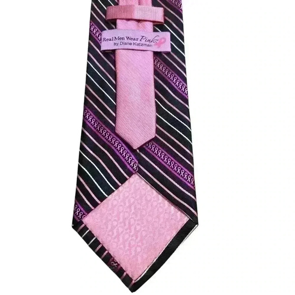 Diane Katzman Pink Ribbon Necktie Silk  3.5” Wide - Picture 4 of 7